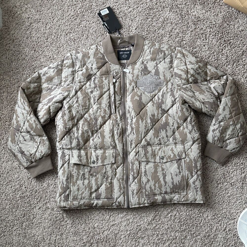 Harley Davidson Forever Quilted Jacket Men 2XL Grey Hoodie Camo 97404-23VM New